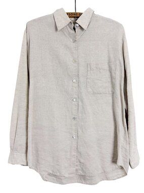 Hunt Club Womens Button Front Linen Top Beige Long Sleeve Size 10